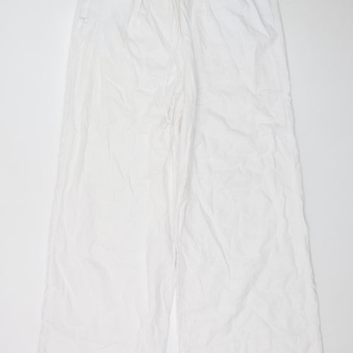 Marks and Spencer Women’s White Linen Wide-Leg Trousers Size 16 Tall