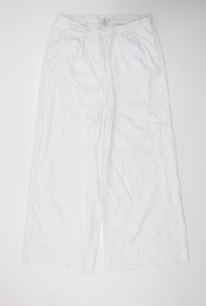 Marks and Spencer Women’s White Linen Wide-Leg Trousers Size 16 Tall