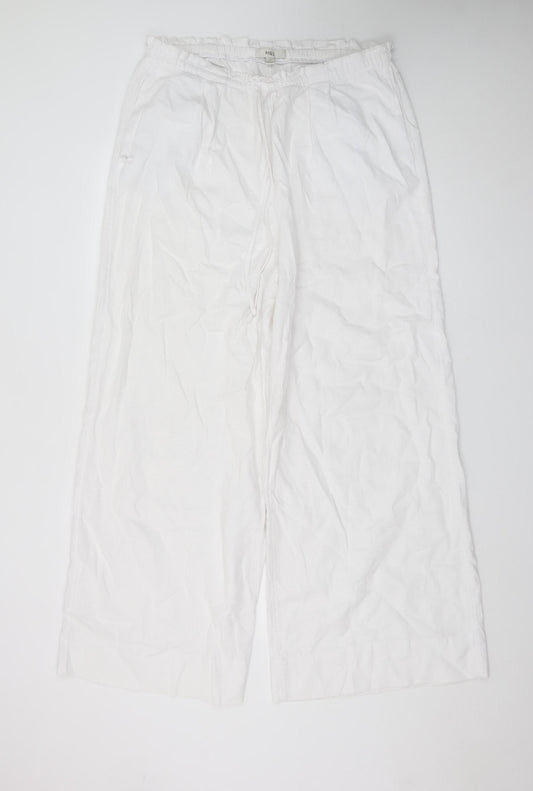 Marks and Spencer Women’s White Linen Wide-Leg Trousers Size 16 Tall