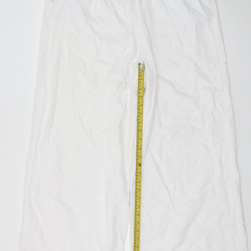Marks and Spencer Women’s White Linen Wide-Leg Trousers Size 16 Tall
