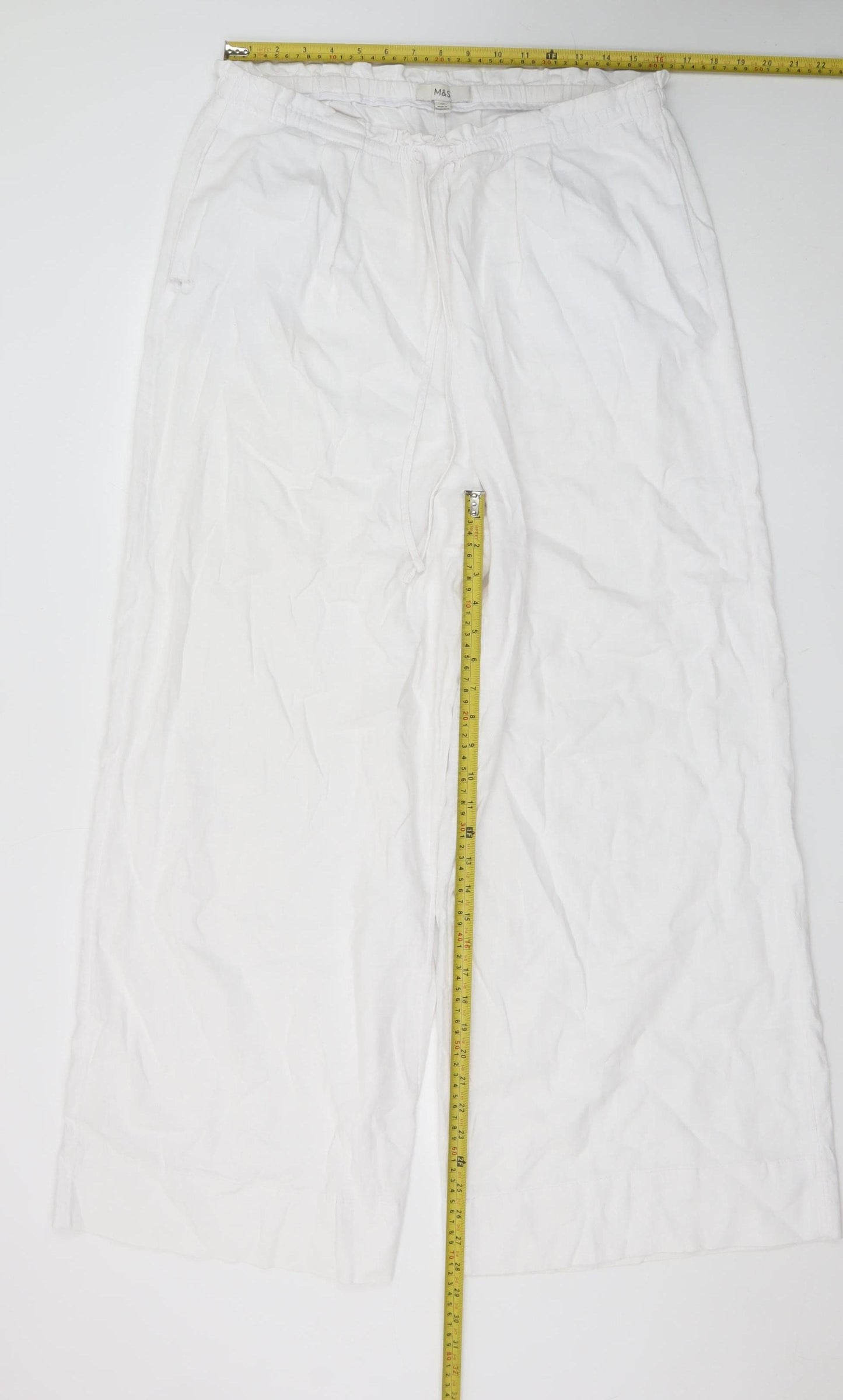 Marks and Spencer Women’s White Linen Wide-Leg Trousers Size 16 Tall