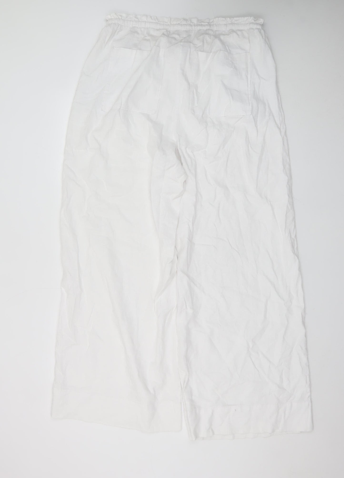 Marks and Spencer Women’s White Linen Wide-Leg Trousers Size 16 Tall