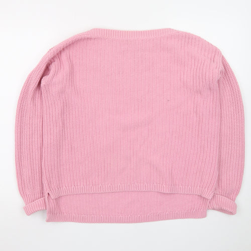 Marks and Spencer Women Pink Chunky Knit Cotton Pullover Jumper M