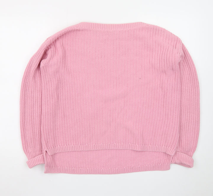 Marks and Spencer Women Pink Chunky Knit Cotton Pullover Jumper M