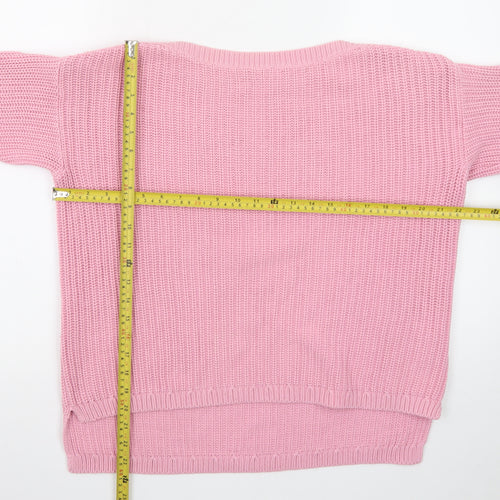 Marks and Spencer Women Pink Chunky Knit Cotton Pullover Jumper M