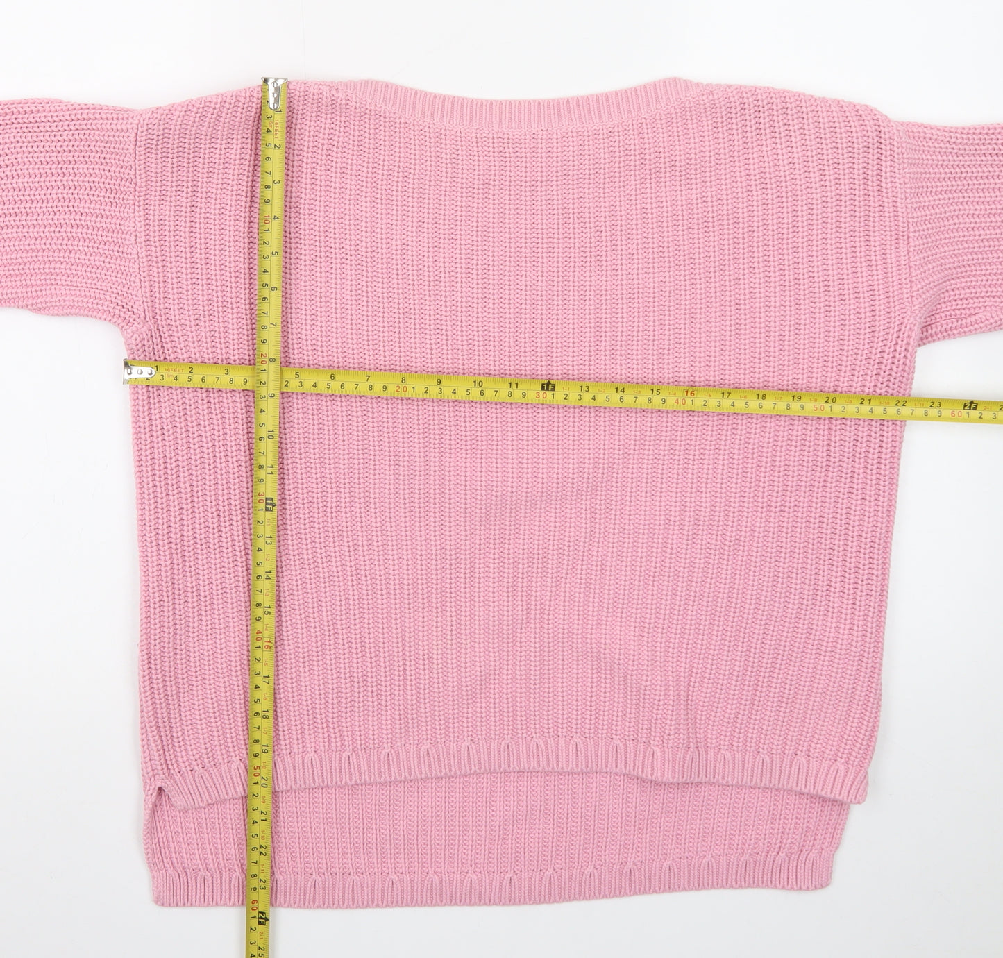 Marks and Spencer Women Pink Chunky Knit Cotton Pullover Jumper M
