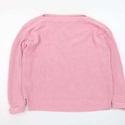 Marks and Spencer Women Pink Chunky Knit Cotton Pullover Jumper M