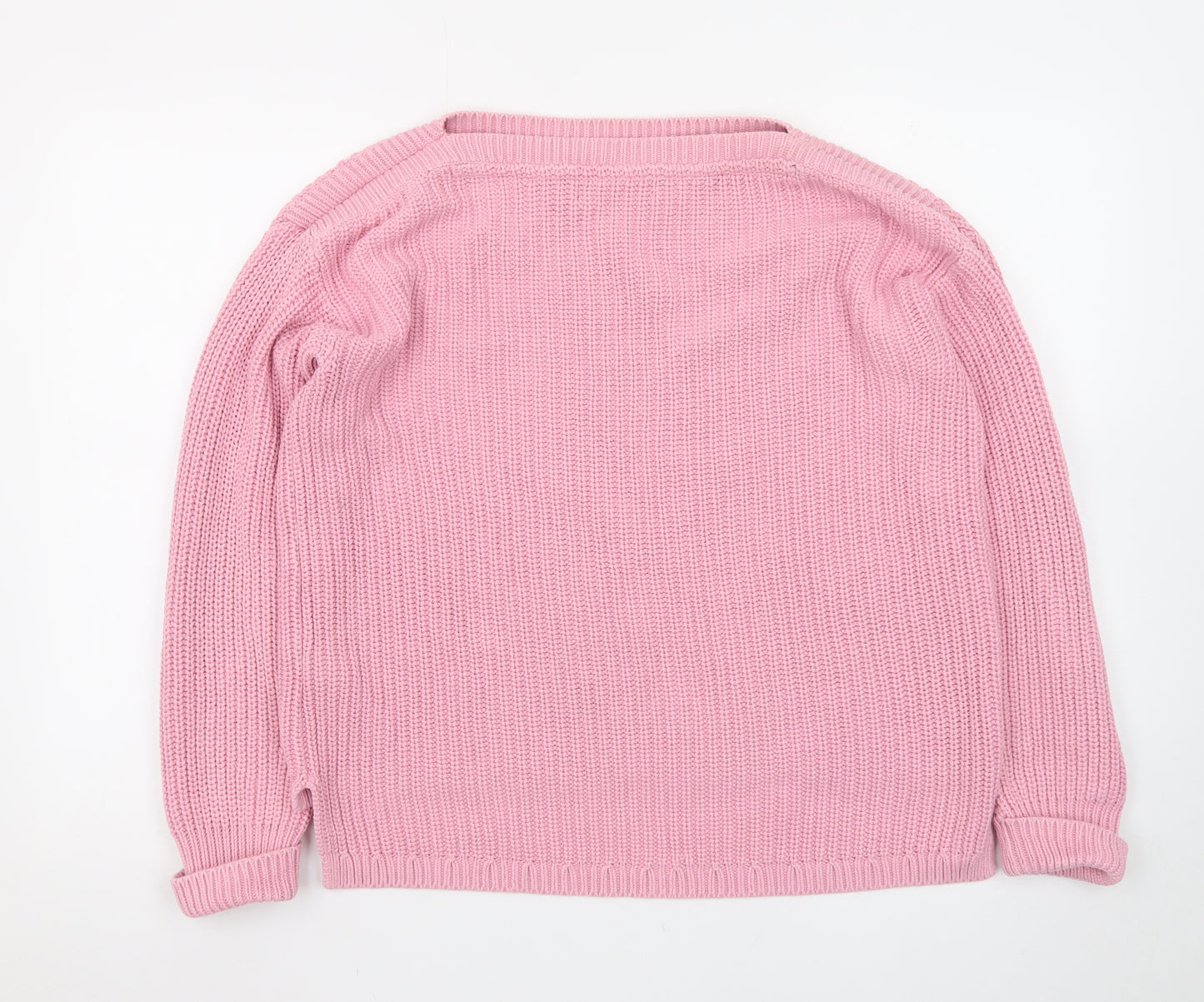 Marks and Spencer Women Pink Chunky Knit Cotton Pullover Jumper M