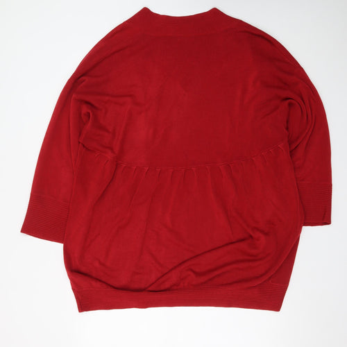 Marks and Spencer Women Red Knit Cardigan XL Relaxed Fit Open Front