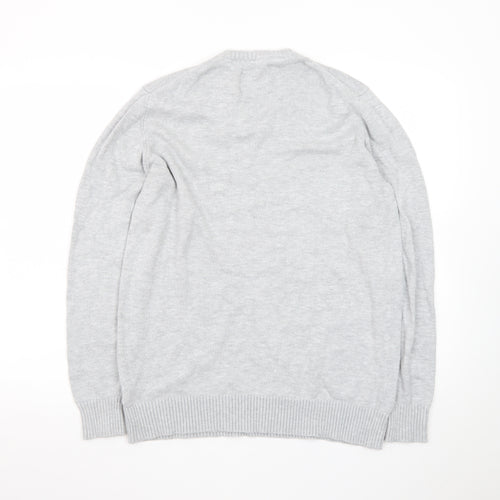 American Eagle Men’s Grey V-Neck Cotton Blend Jumper Size M