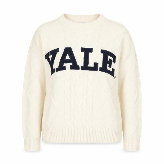 Front view of Yale University Women Ivory Cable Knit Jumper Small Crew Neck Cotton