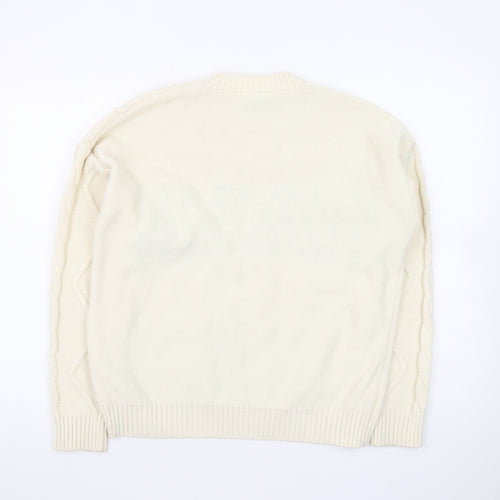 Yale University Women Ivory Cable Knit Jumper Small Crew Neck Cotton