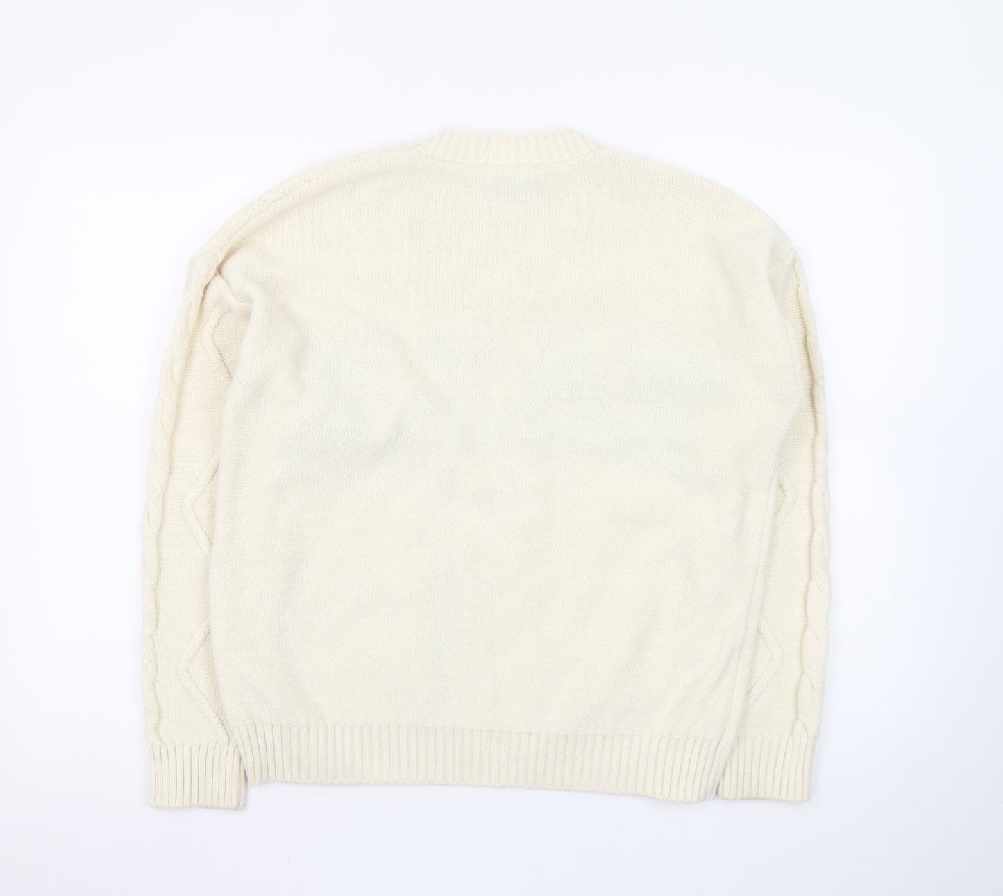 Yale University Women Ivory Cable Knit Jumper Small Crew Neck Cotton
