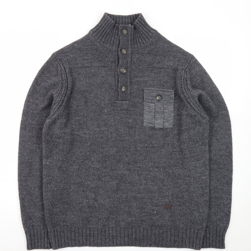 Duchamp London Men’s Grey Wool Alpaca Henley Jumper L High Neck