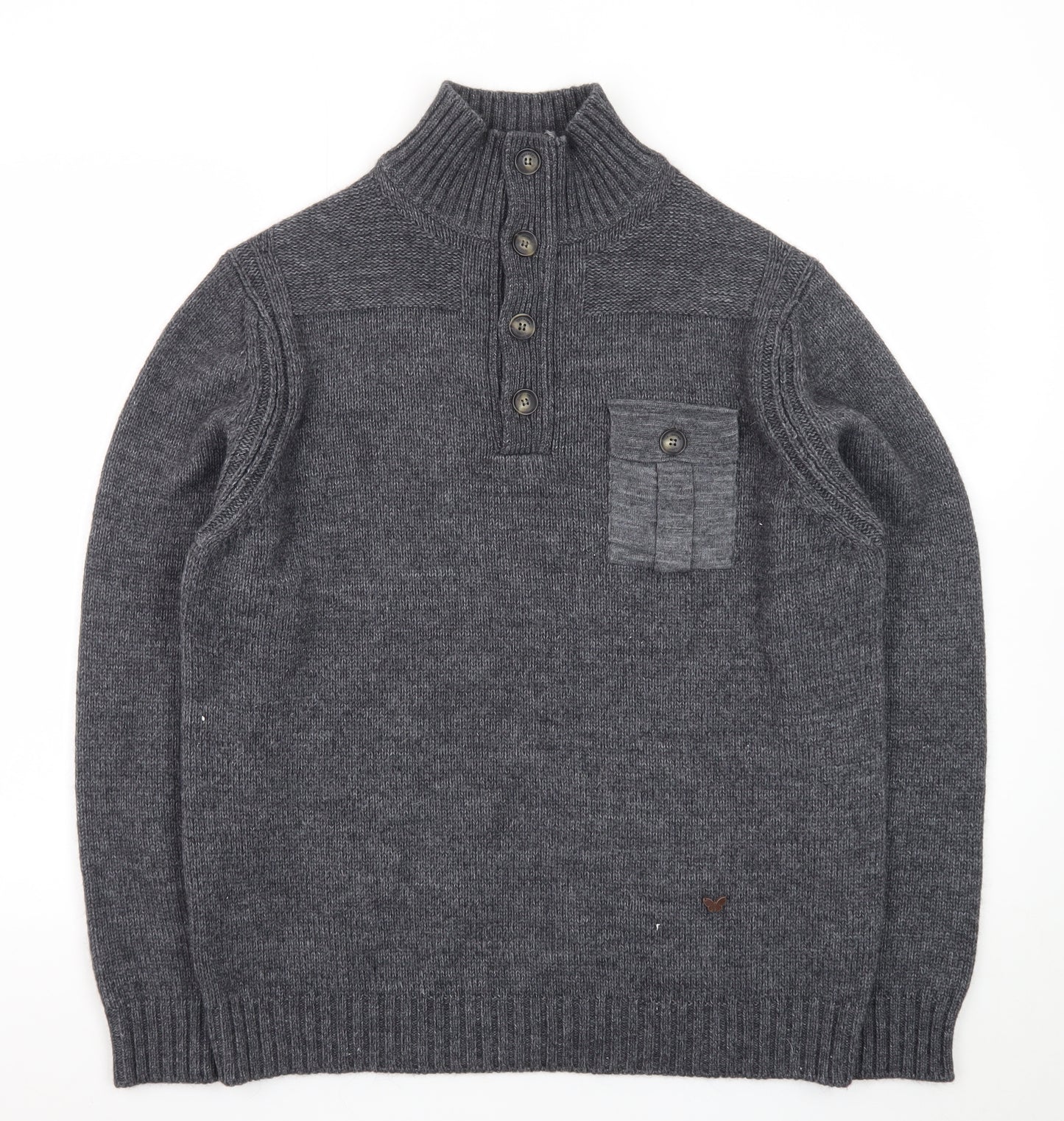 Duchamp London Men’s Grey Wool Alpaca Henley Jumper L High Neck