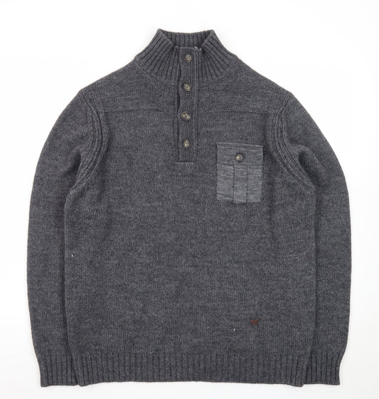 Duchamp London Men’s Grey Wool Alpaca Henley Jumper L High Neck