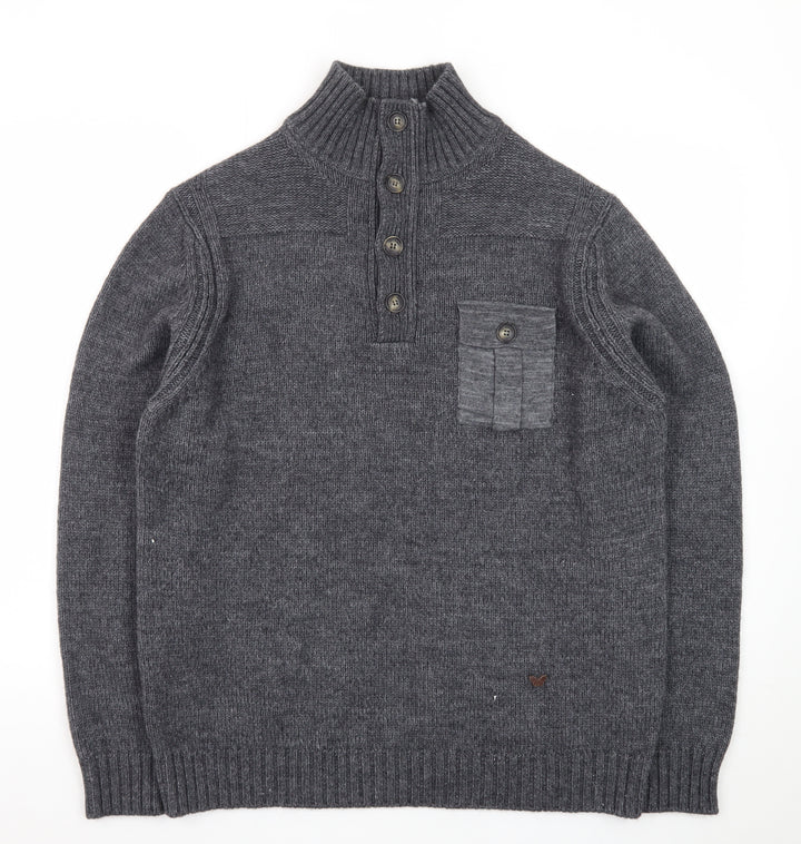 Duchamp London Men’s Grey Wool Alpaca Henley Jumper L High Neck