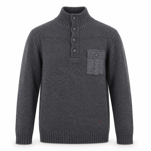 Duchamp London Men’s Grey Wool Alpaca Henley Jumper L High Neck
