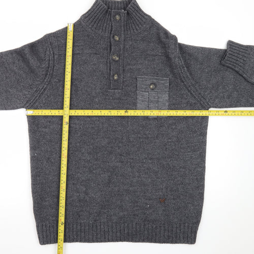 Duchamp London Men’s Grey Wool Alpaca Henley Jumper L High Neck