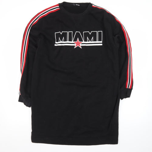 H&M Divided Women Black Size 8 T-Shirt Dress Long Sleeve Miami Logo