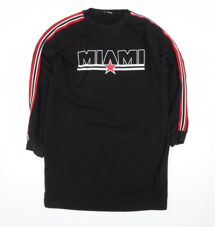 H&M Divided Women Black Size 8 T-Shirt Dress Long Sleeve Miami Logo