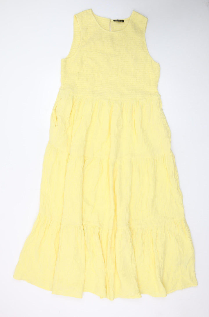Nobody's Child Women's Yellow Cotton Sleeveless A-Line Midi Dress Size 18
