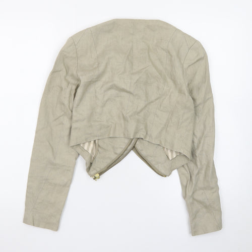 H&M Women Beige Cropped Biker Jacket Size 8 Linen Blend