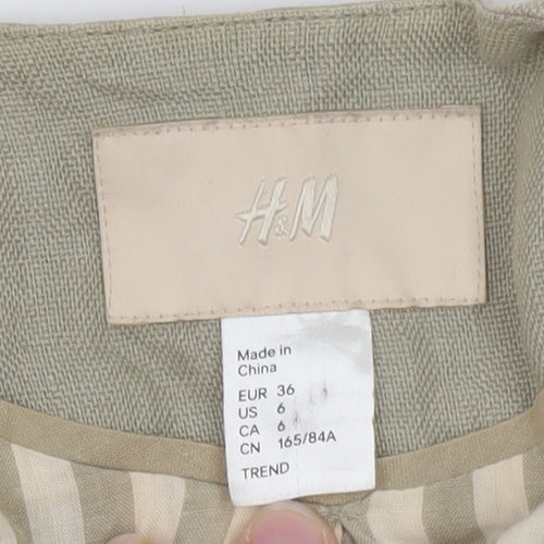 H&M Women Beige Cropped Biker Jacket Size 8 Linen Blend