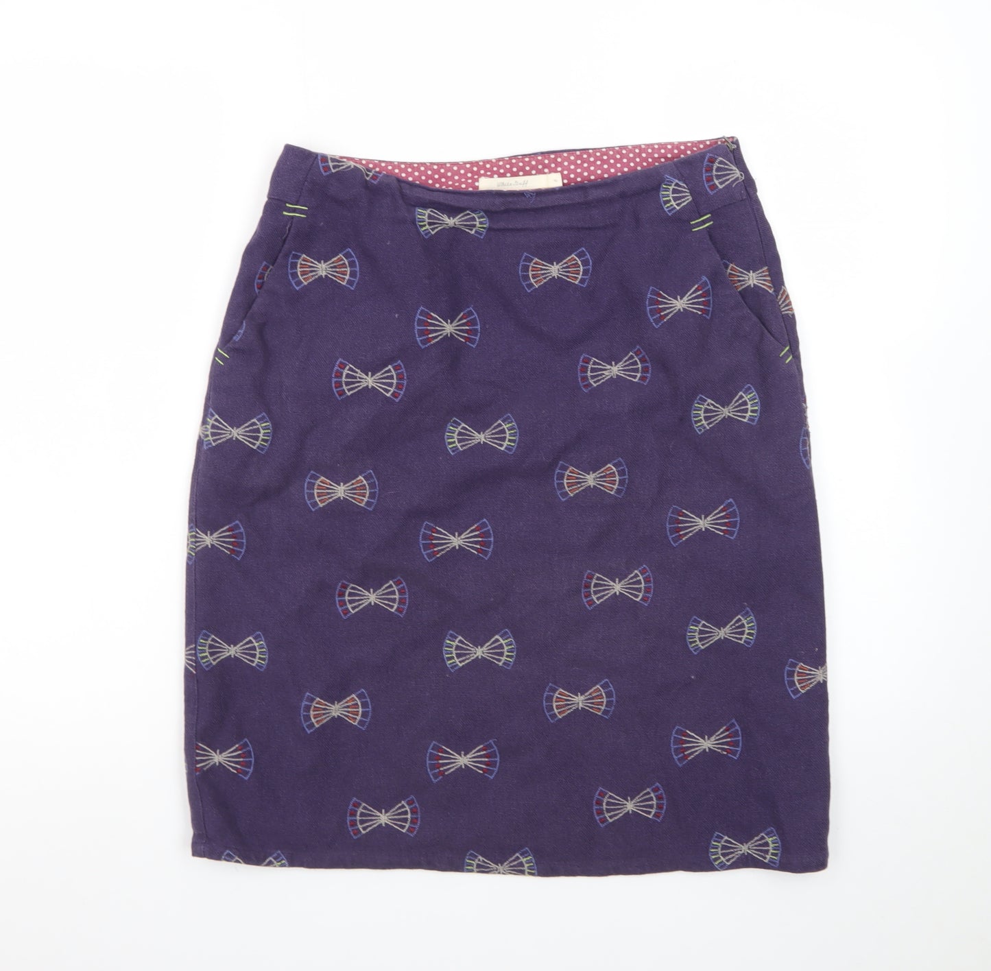 White Stuff Women's Purple Embroidered Pencil Skirt Size 8