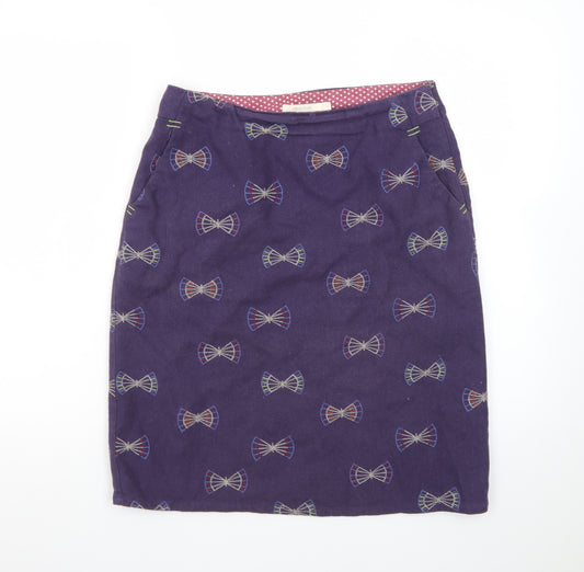 White Stuff Women's Purple Embroidered Pencil Skirt Size 8