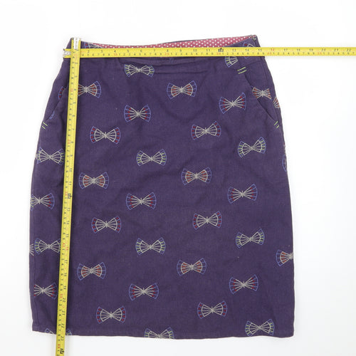 White Stuff Women's Purple Embroidered Pencil Skirt Size 8