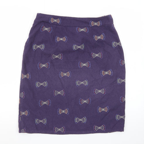 White Stuff Women's Purple Embroidered Pencil Skirt Size 8