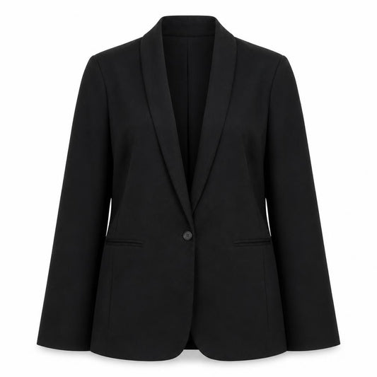 Front view of Gap women’s black shawl collar blazer, size UK 12, classic fit