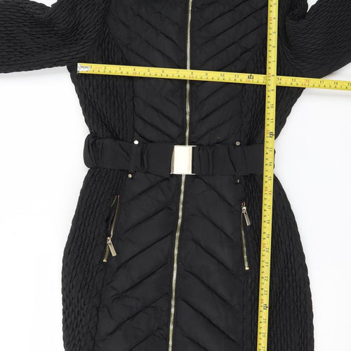 Karen Millen Women’s Black Belted Hooded Puffer Coat Size 8