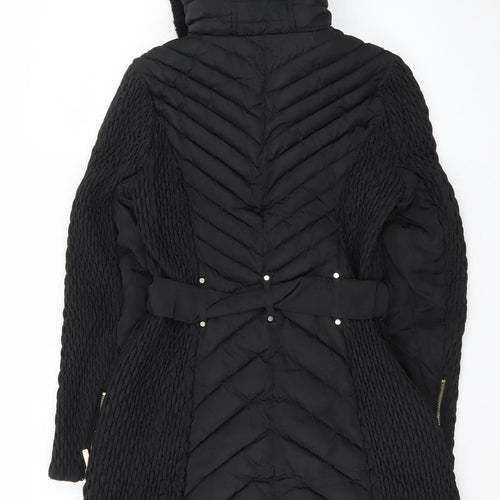 Karen Millen Women’s Black Belted Hooded Puffer Coat Size 8