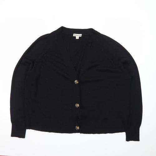 Whistles Women Black Medium Cardigan Cotton Blend V-Neck Button Front