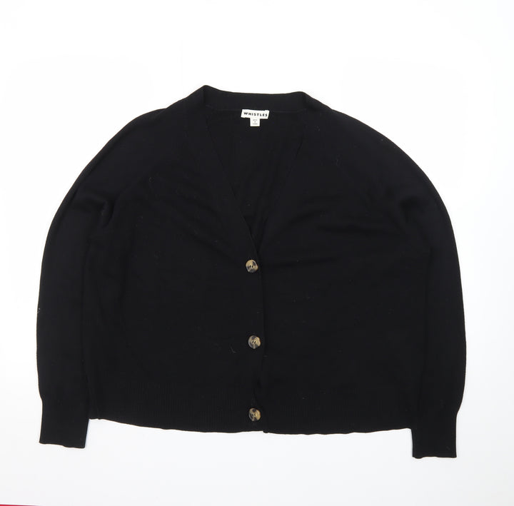 Whistles Women Black Medium Cardigan Cotton Blend V-Neck Button Front
