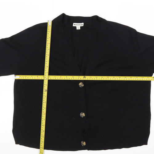 Whistles Women Black Medium Cardigan Cotton Blend V-Neck Button Front