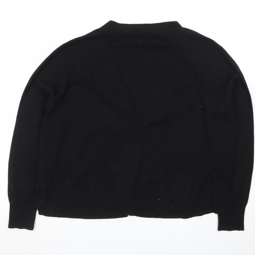 Whistles Women Black Medium Cardigan Cotton Blend V-Neck Button Front