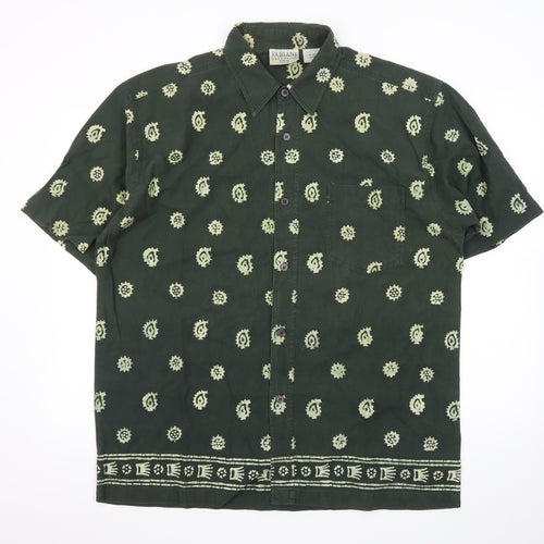 Fabiani Exclusive Men's Green Paisley Cotton Short Sleeve XL Shirt
