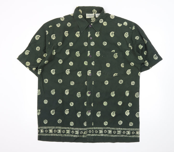 Fabiani Exclusive Men's Green Paisley Cotton Short Sleeve XL Shirt