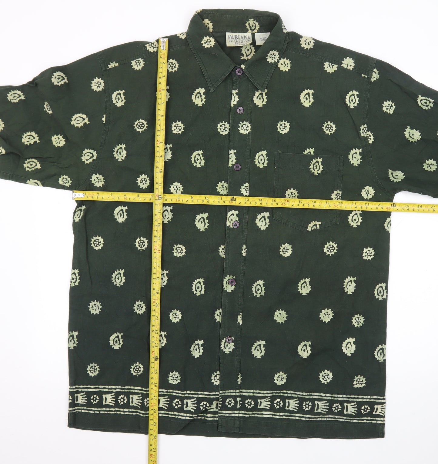 Fabiani Exclusive Men's Green Paisley Cotton Short Sleeve XL Shirt