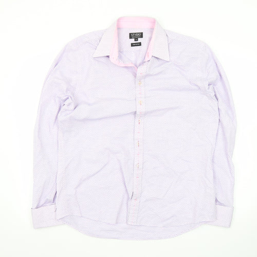 Jeff Banks Men’s Pink Geometric 16in Regular Fit Long Sleeve Cotton Dress Shirt