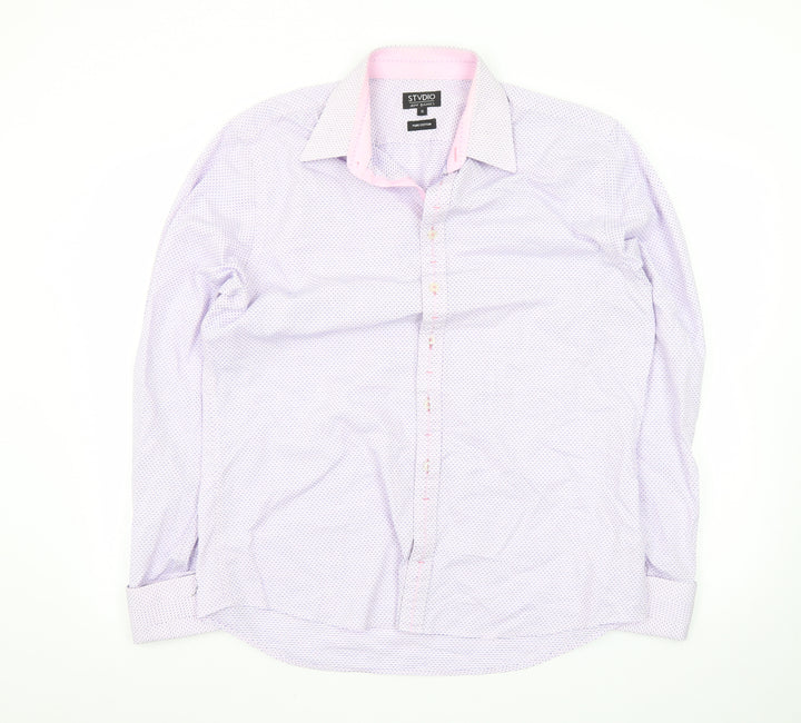 Jeff Banks Men’s Pink Geometric 16in Regular Fit Long Sleeve Cotton Dress Shirt