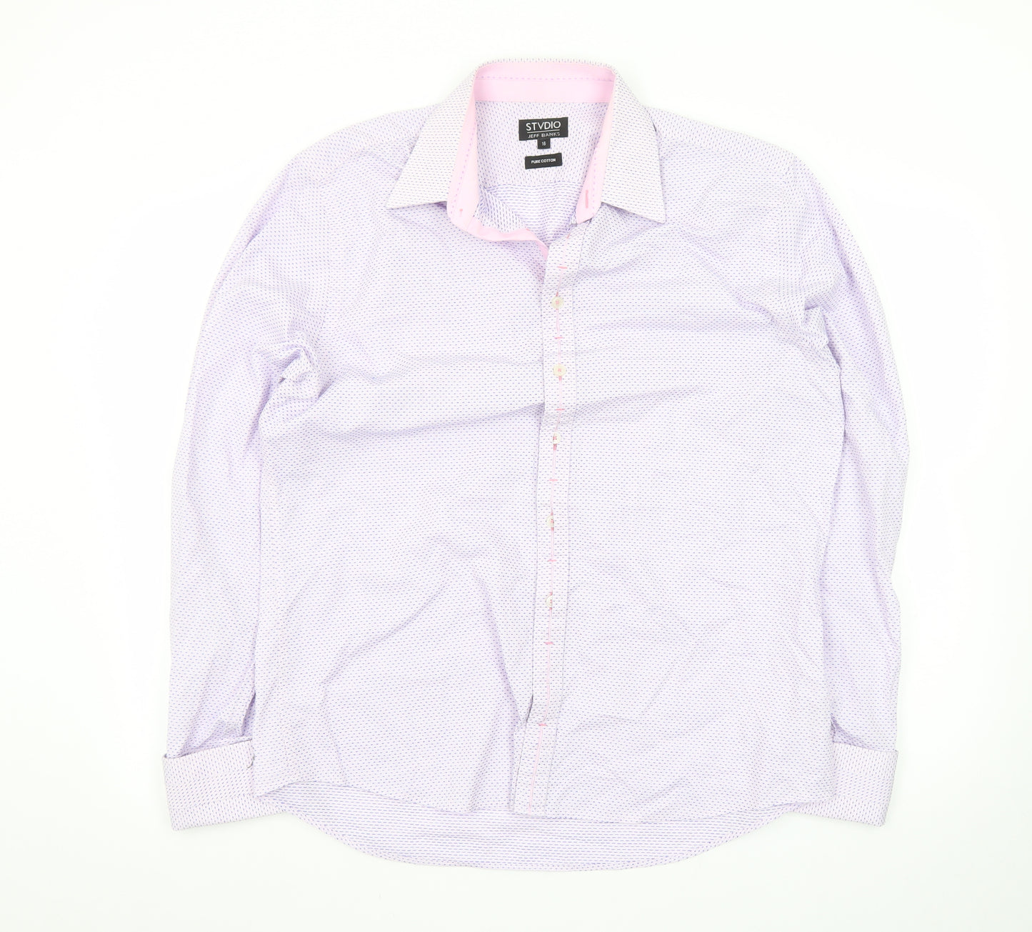 Jeff Banks Men’s Pink Geometric 16in Regular Fit Long Sleeve Cotton Dress Shirt