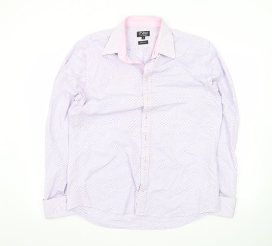 Jeff Banks Men’s Pink Geometric 16in Regular Fit Long Sleeve Cotton Dress Shirt