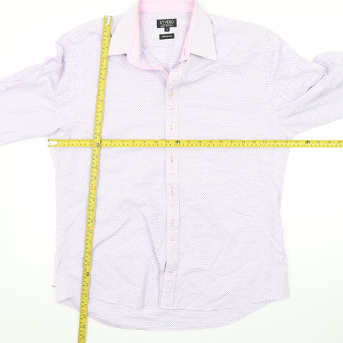 Jeff Banks Men’s Pink Geometric 16in Regular Fit Long Sleeve Cotton Dress Shirt