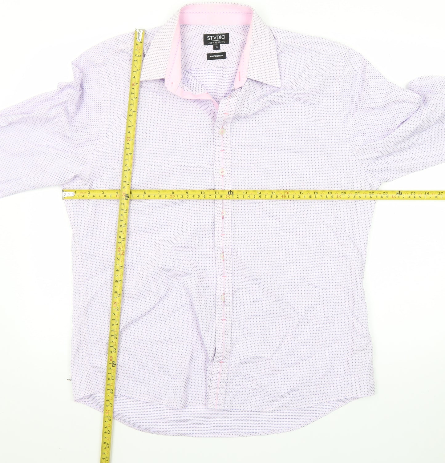 Jeff Banks Men’s Pink Geometric 16in Regular Fit Long Sleeve Cotton Dress Shirt