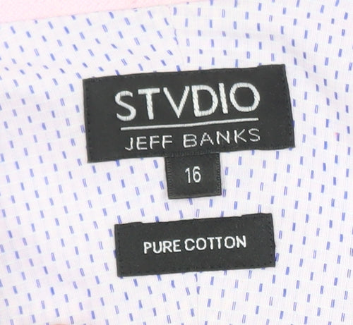 Jeff Banks Men’s Pink Geometric 16in Regular Fit Long Sleeve Cotton Dress Shirt