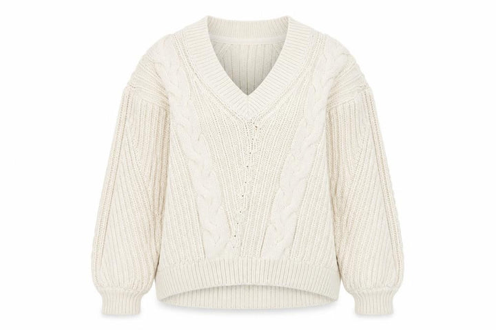 John Lewis Women’s Ivory Cable-Knit V-Neck Cotton Jumper Size 12